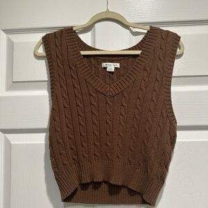 American Eagle Cable Knit V-Neck Sweater Vest - Brown